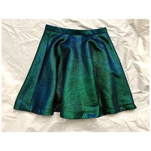 Green Blue Iridescent High Waist Skater Skirt